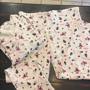 Delicates Cream Pajama Set with Santa and Snowman Charm